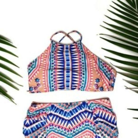 Kenneth Cole NWT Caracas halter top bikini top festival boho high neckline small - Picture 4 of 5